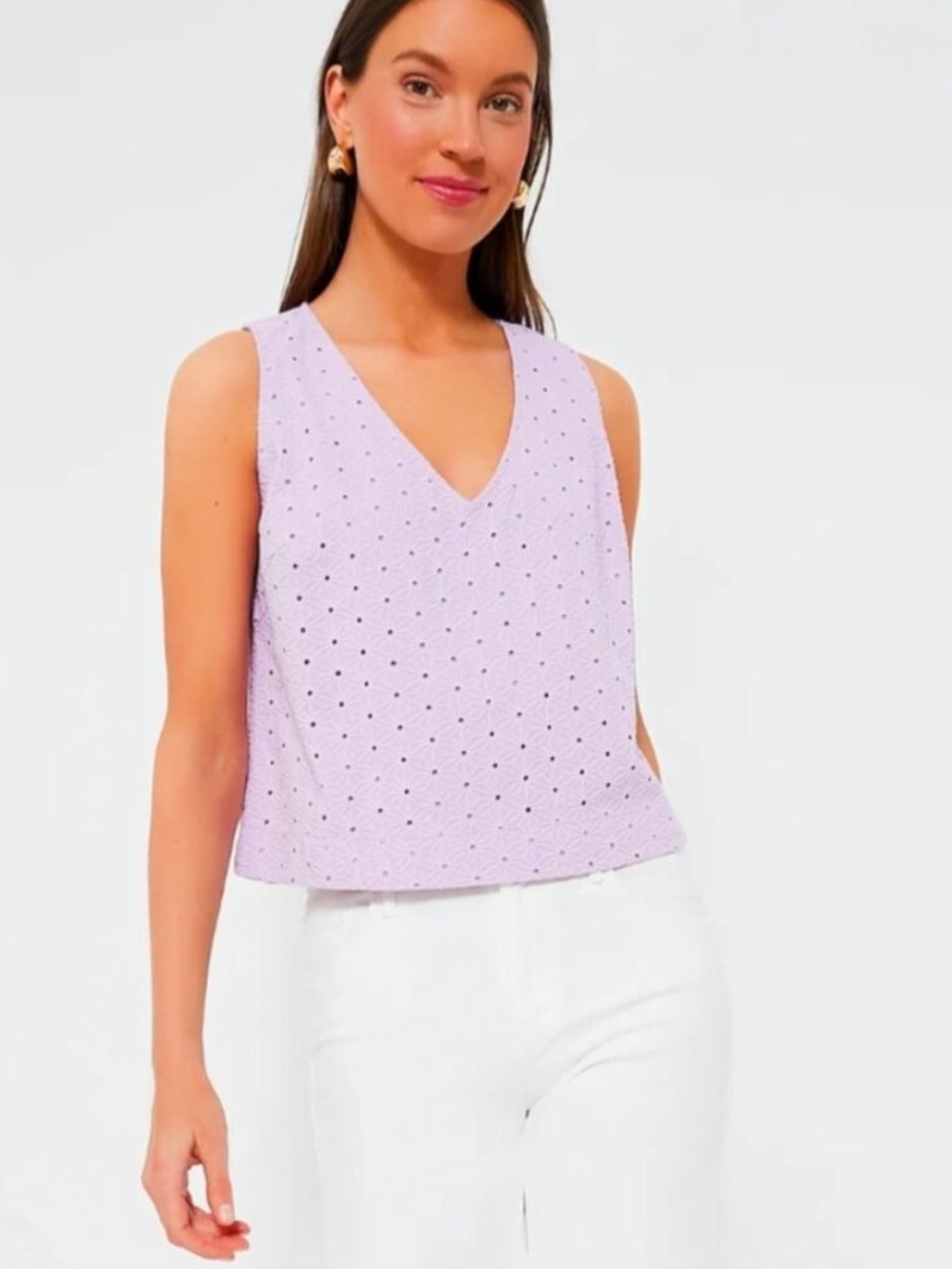 Tuckernuck NWT Valerie Eyelet Top in Lavender cotton V-neck boxy feminine M